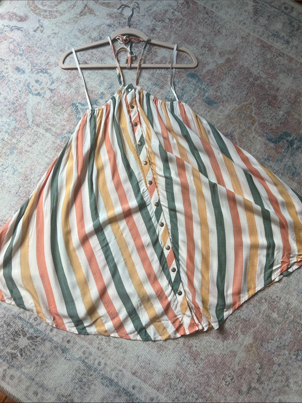 Anthropologie Striped Halter Mini Dress in Green, Peach, Mustard, Cream, White